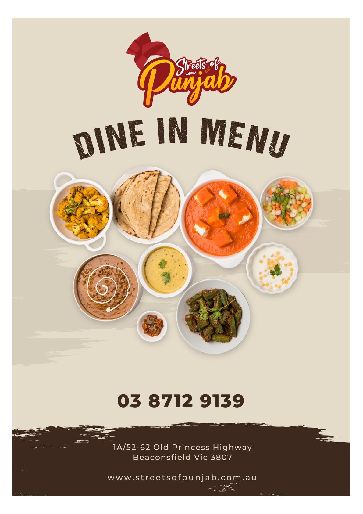 Dine-In Menu cover